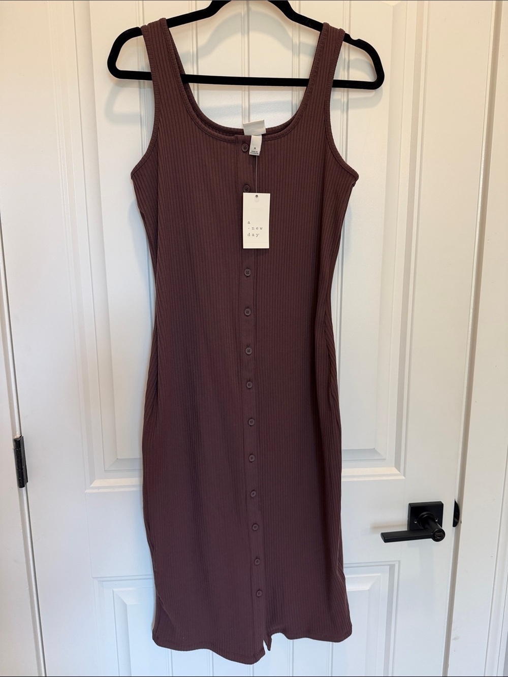 NWT A new day Ribbed Button-Front Tank Midi Dress — Brown